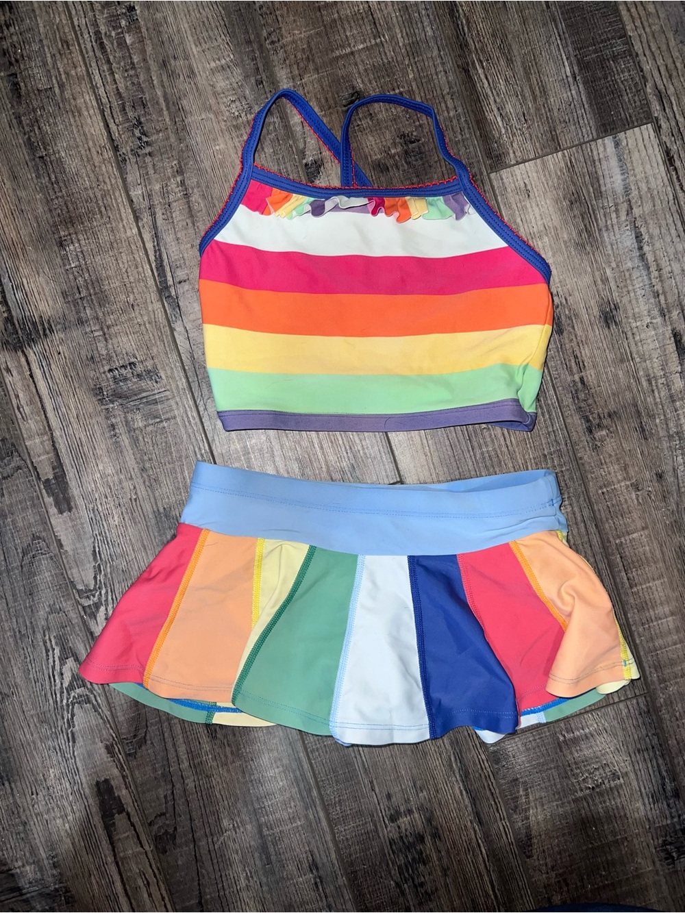 Hanna Andersson Rainbow Striped Tankini Top and Skirt Swim Set - Multi